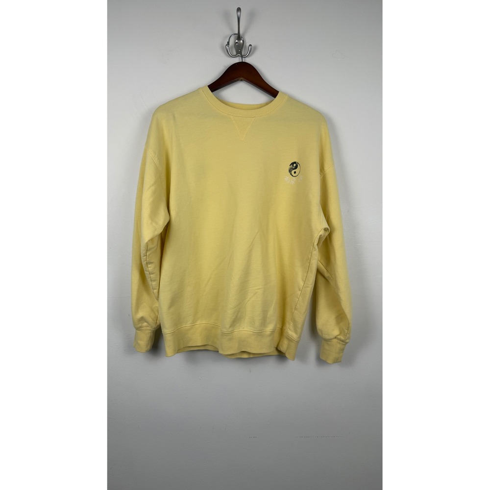 Flirtitude Active Yellow Yin Yang Graphic Sleeve Crewneck Sweatshirt Medium